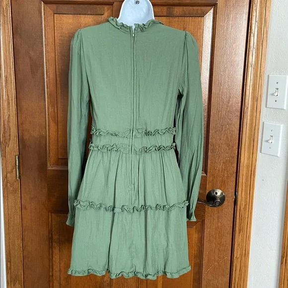 Francesca's Mi Ami green ruffle long-sleeve mini dress sage color Size Medium - Picture 6 of 16